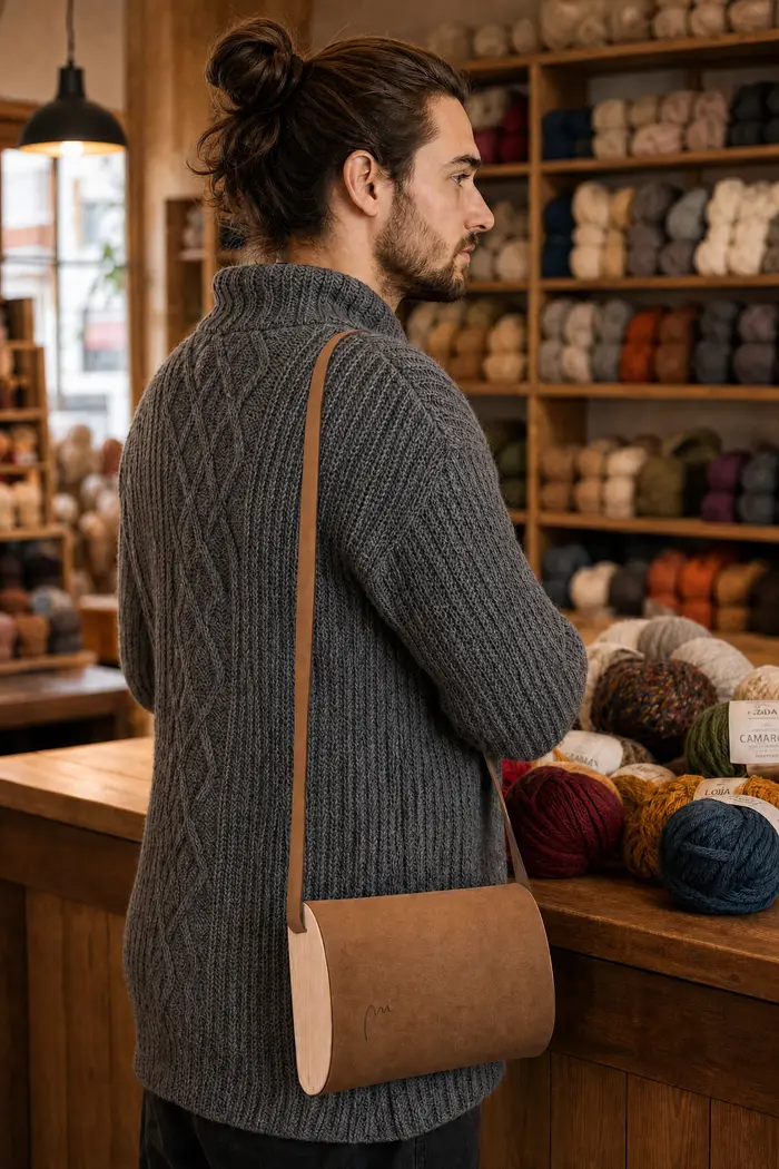 Man carrying leather bag model Jenny M Art. 26045, unique piece, made on La Palma, Canary Islands, Spain, Europe