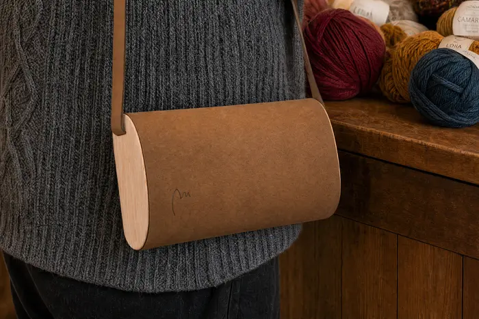 Mann trägt Ledertasche Modell Jenny M Art. 26045, Unikat, hergestellt auf La Palma, Kanarische Inseln, Spanien, Europa