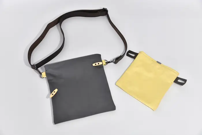 Ledertasche, Ben dia M aus Nappa-Wasserbüffelleder in anthrazit und pastellgelb, Unikat, hergestellt auf La Palma, Kanarische Inseln, Spanien, Europa