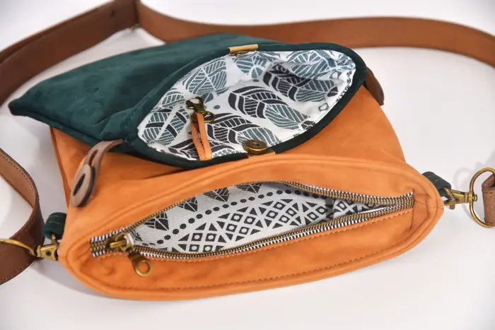 Ledertasche, Ben Dia M aus geschliffenem Nubuck-Rindsleder in cognac und blaugrün, Unikat, hergestellt auf La Palma, Kanarische Inseln, Spanien, Europa
