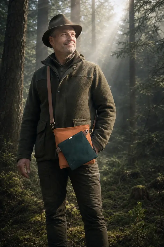 Mann trägt Ledertasche Modell Ben dia M Art. 24085