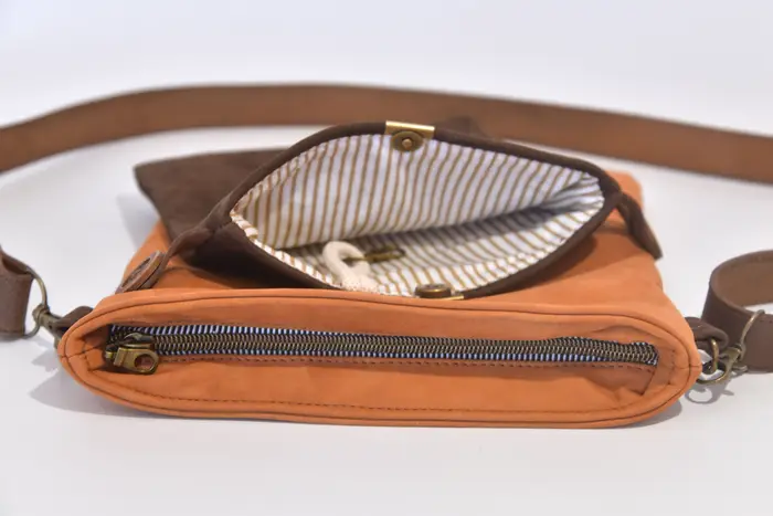Ledertasche, Ben dia M aus geschliffenem Nubuckleder und geschliffenem Wasserbüffelleder in cognac und braun, Unikat, hergestellt auf La Palma, Kanarische Inseln, Spanien, Europa