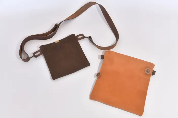 Ledertasche, Ben dia M aus geschliffenem Nubuckleder und geschliffenem Wasserbüffelleder in cognac und braun, Unikat, hergestellt auf La Palma, Kanarische Inseln, Spanien, Europa