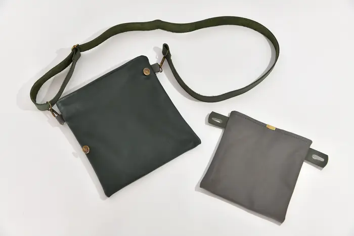 Ledertasche, Ben Dia M aus dunkelgrünem Rindsnappaleder und anthrazitfarbenem Wasserbüffelnappaleder, Unikat, hergestellt auf La Palma, Kanarische Inseln, Spanien, Europa