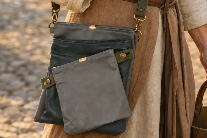 Frau trägt Ledertasche Modell Ben dia M Art. 24095, Unikat, hergestellt auf La Palma, Kanarische Inseln, Spanien, Europa