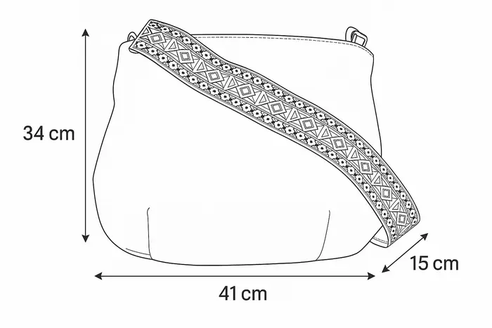 Maßzeichnung Modell Iris zip L Art. Nr. 26012, pieza única, fabricada en La Palma, Islas Canarias, España, Europa