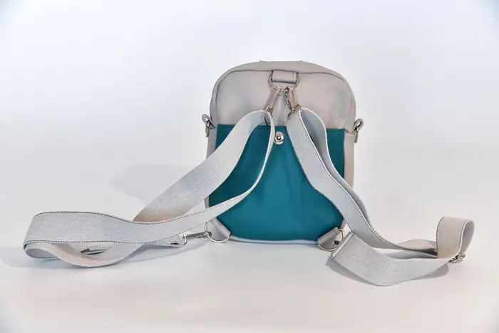 Ledertasche, Adrian flex M aus grauem, petrolfarbenem Nappa-Wasserbüffelleder, Unikat, hergestellt auf La Palma, Kanarische Inseln, Spanien, Europa