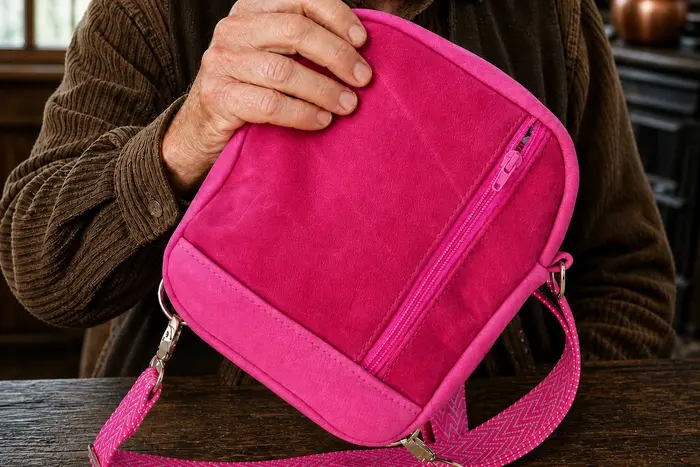 Mann trägt Ledertasche Modell Adrian flex M Art. 24099