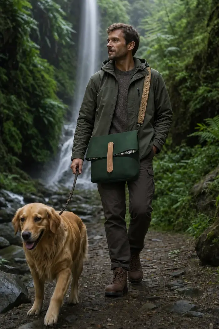 Mann trägt Ledertasche Modell Sam M Art. 24117