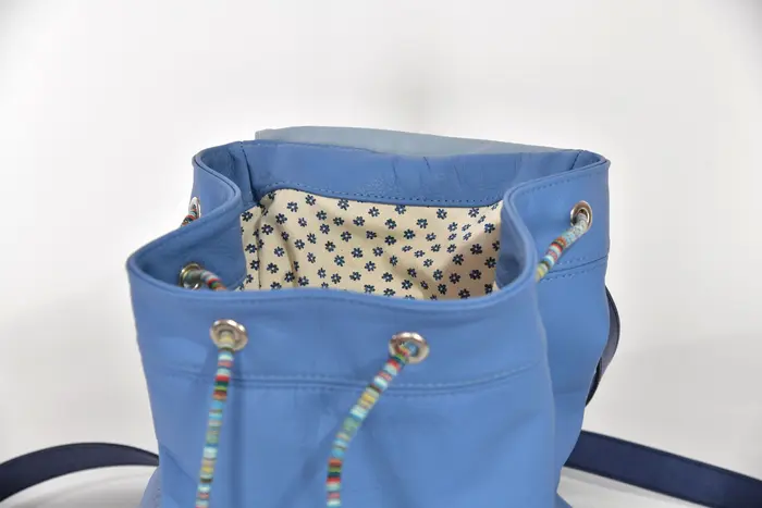 Lederrucksack, Niki M aus hellblauem Anilin-Nappa-Rindsleder und Nappa-Wasserbüffelleder, Unikat, hergestellt auf La Palma, Kanarische Inseln, Spanien, Europa