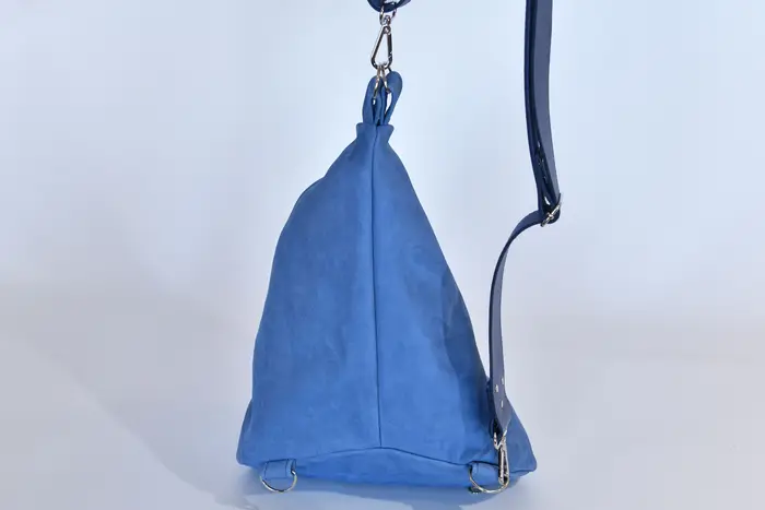 Lederrucksack, Tim S aus feinem, weichem Rindsnubuckleder in jeansblau, Unikat, hergestellt auf La Palma, Kanarische Inseln, Spanien, Europa
