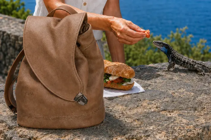 Frau trägt Lederrucksack Modell Niki M Art. 25088