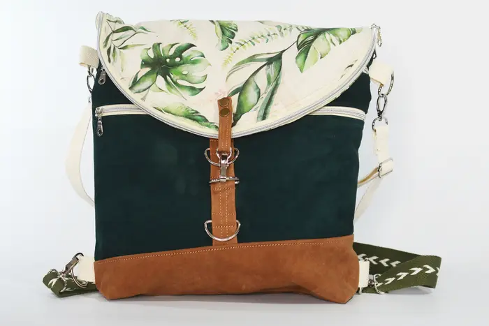 Lederrucksack, Anja M aus geschliffenem Nubuckleder in blaugrün und hellbraun, Unikat, hergestellt auf La Palma, Kanarische Inseln, Spanien, Europa
