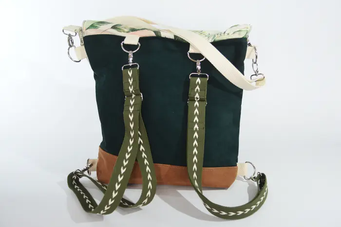 Lederrucksack, Anja M aus geschliffenem Nubuckleder in blaugrün und hellbraun, Unikat, hergestellt auf La Palma, Kanarische Inseln, Spanien, Europa