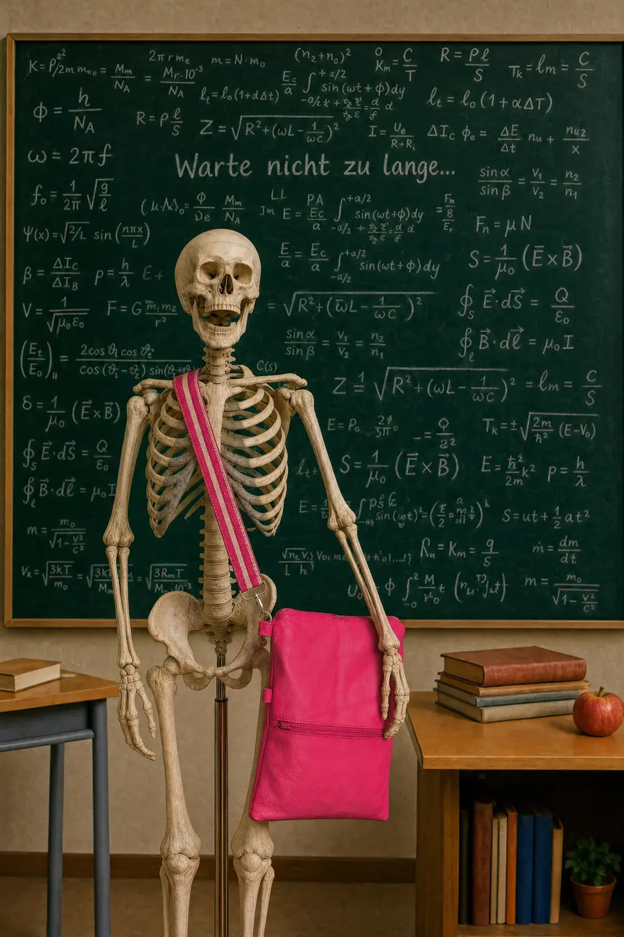 Humoristisches Anwendungsfoto der Ledertasche Sam flex M (Art. 26007), ein Unikat, hergestellt auf La Palma, Kanarische Inseln, Spanien, Europa