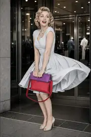 Frau trägt Ledertasche Modell Sam flex M Art. 25067, Unikat, hergestellt auf La Palma, Kanarische Inseln, Spanien, Europa