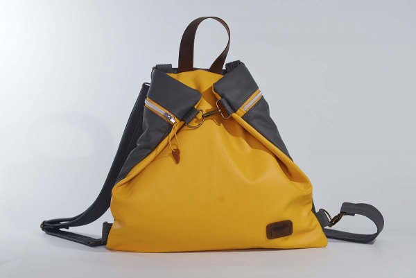 Leather backpack model Petra yellow / grey