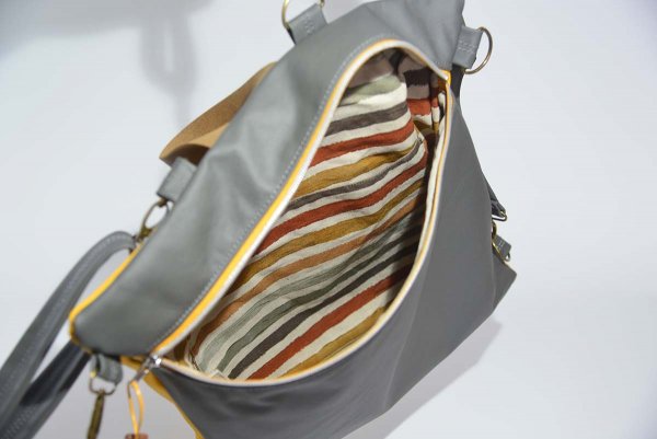 Leather backpack model Petra yellow / grey