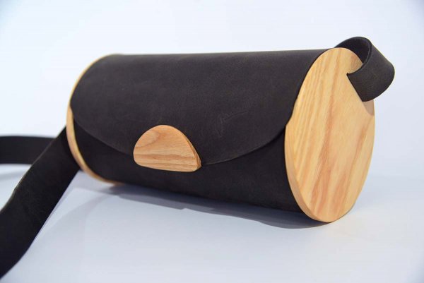 Wooden leather bag model Bernardina ash wood, thick leather
