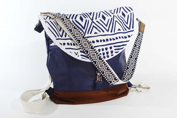 Leather backpack model Anja dark blue / brown / white