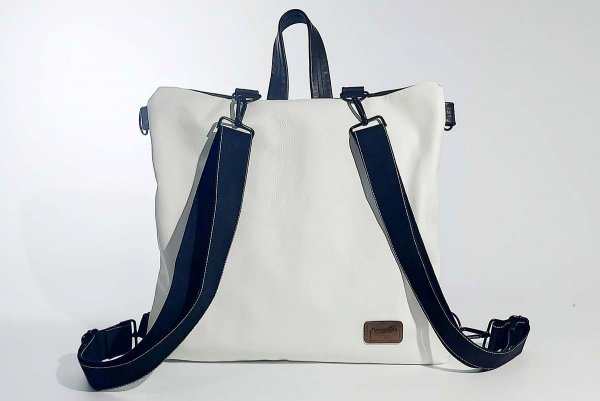 Leather rucksack model Petra white/dark blue