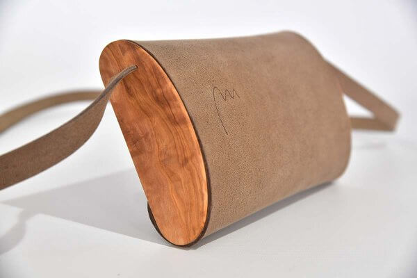 Holz-Ledertasche Modell Jenny graubraun, Olivenholz