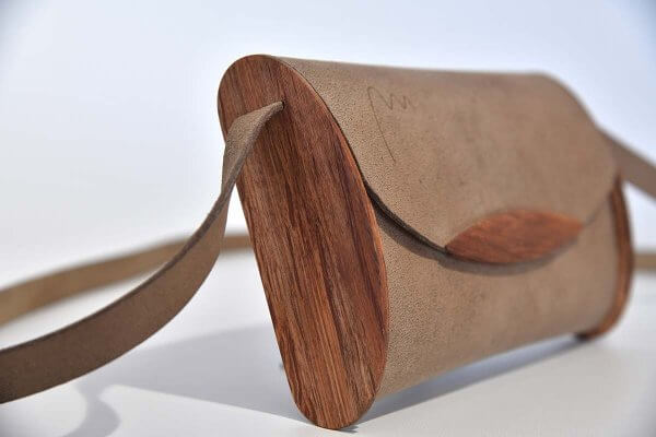 Wooden leather bag model Jenny brown-grey, cypress wood