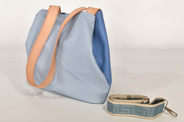 Bolso de cuero modelo Sarah azul claro y oscuro