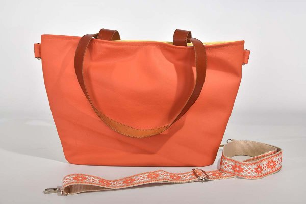Ledertasche Modell Sarah hellgelb und orange