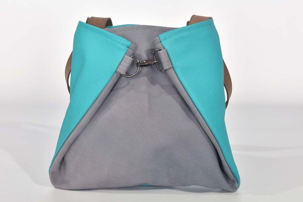 Bolso de cuero modelo Sarah color turquesa y gris
