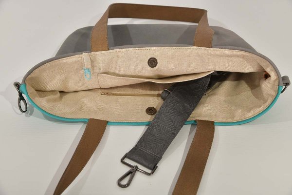 Bolso de cuero modelo Sarah color turquesa y gris