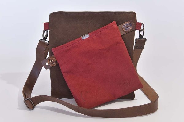 Bolso de cuero Ben día marrón oscuro / rojo vino