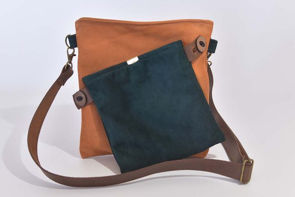 Leather bag Ben dia cognac / dark green