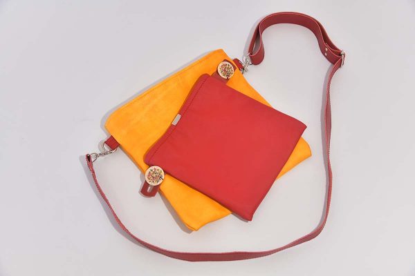Bolso de cuero Ben rojo / amarillo de sol