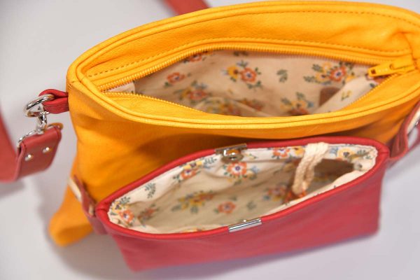 Bolso de cuero Ben rojo / amarillo de sol