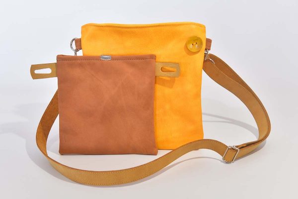 Bolso de cuero Ben marrón claro / amarillo de sol