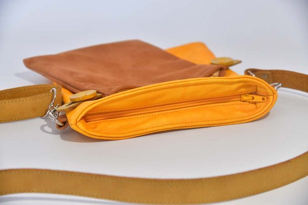 Leather bag Ben light Brown / sunflower yellow