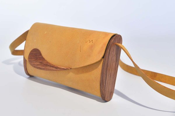 Wooden leather bag model Jenny S yellow, cypress wood