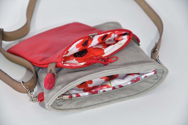 Ledertasche Sam dia grau / rot