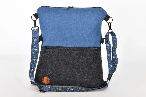 Handgefertigte Walklodentasche Sam flex M reine Schurwolle anthrazit und blau