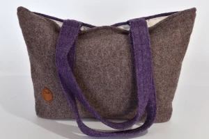 Shopper Sarah S in grauerm und violettem Walkloden Schurwolle
