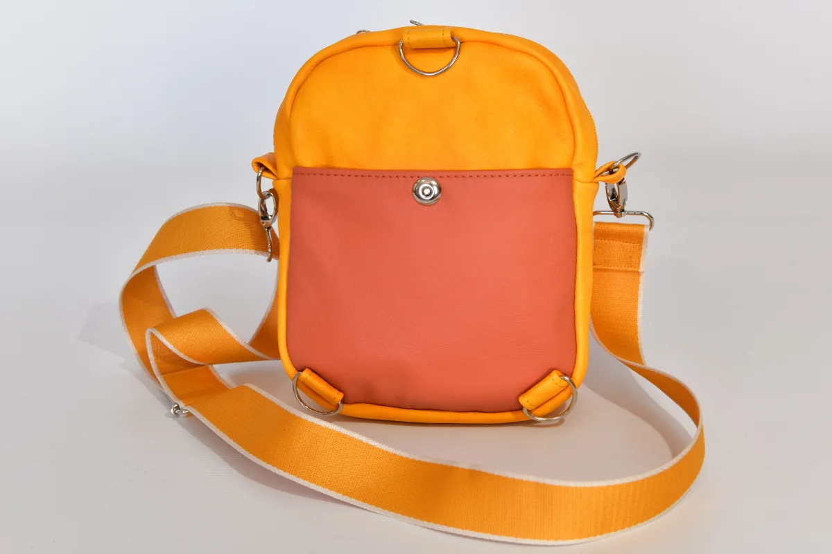 Adrian flex M aus vollnarbigem, pflanzlich softem Rindsleder in gelb und Nappa-Wasserbüffelleder in pastelorange