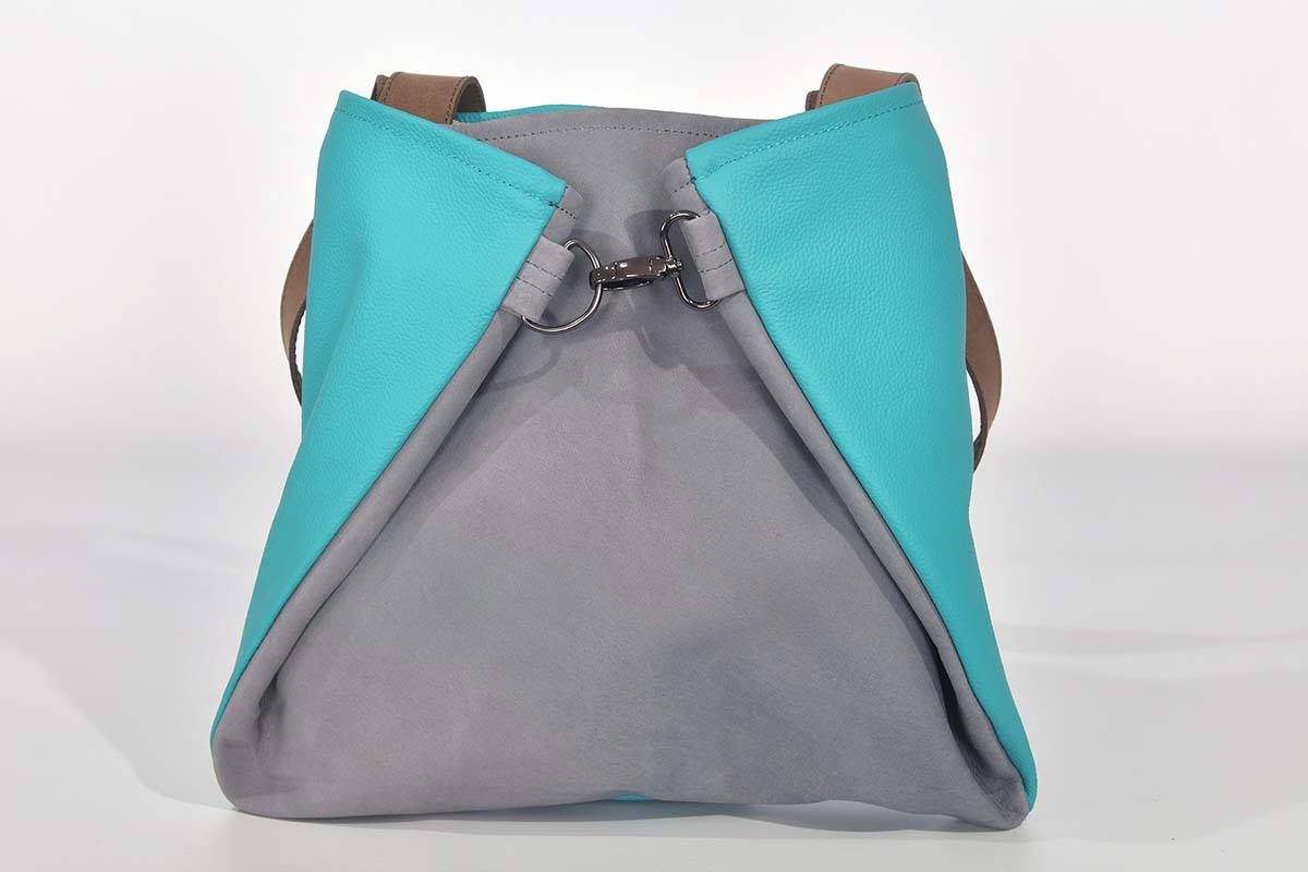 Ledertasche Modell Sarah türkis und grau