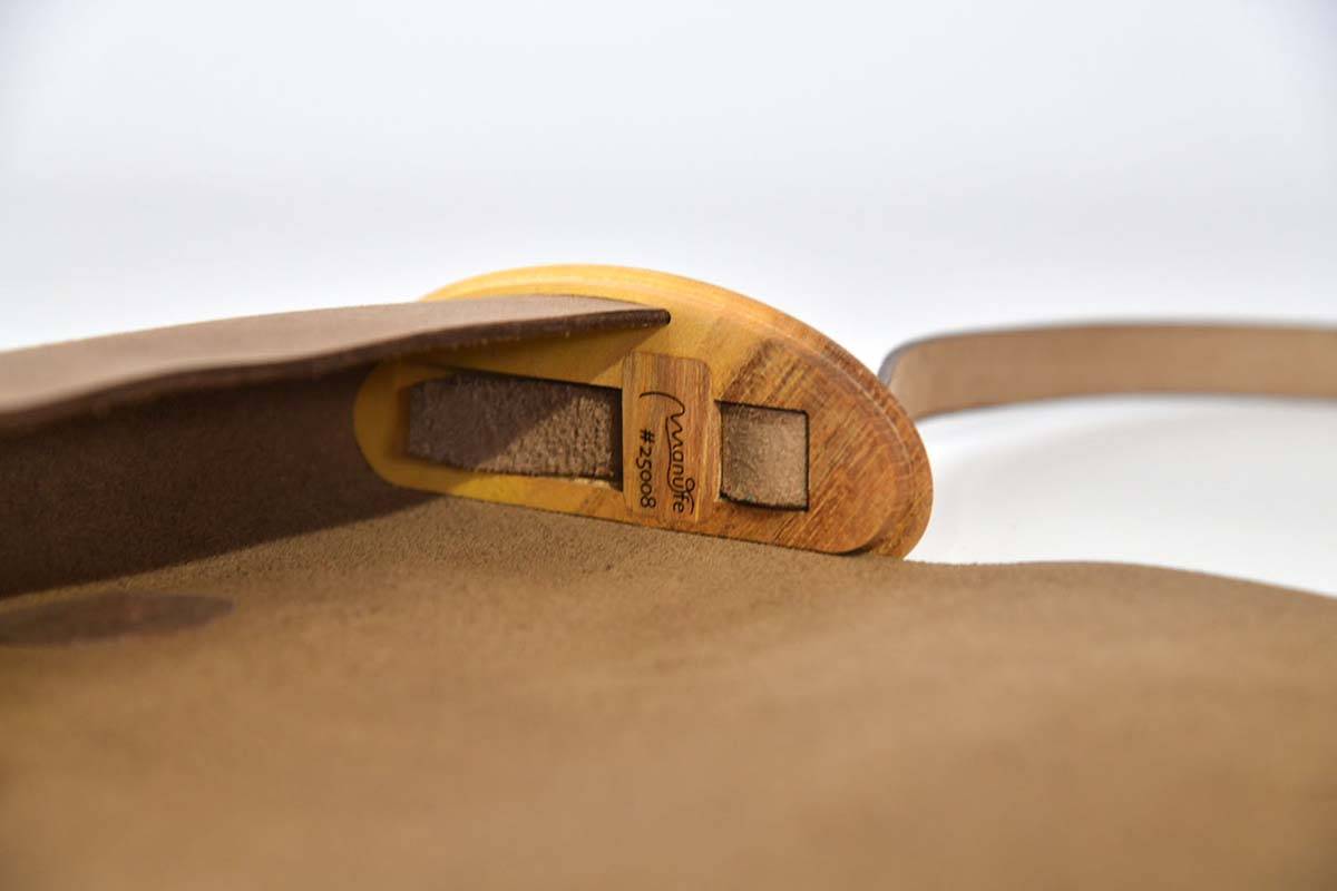 Holz-Ledertasche Modell Jenny graubraun, Orangenholz