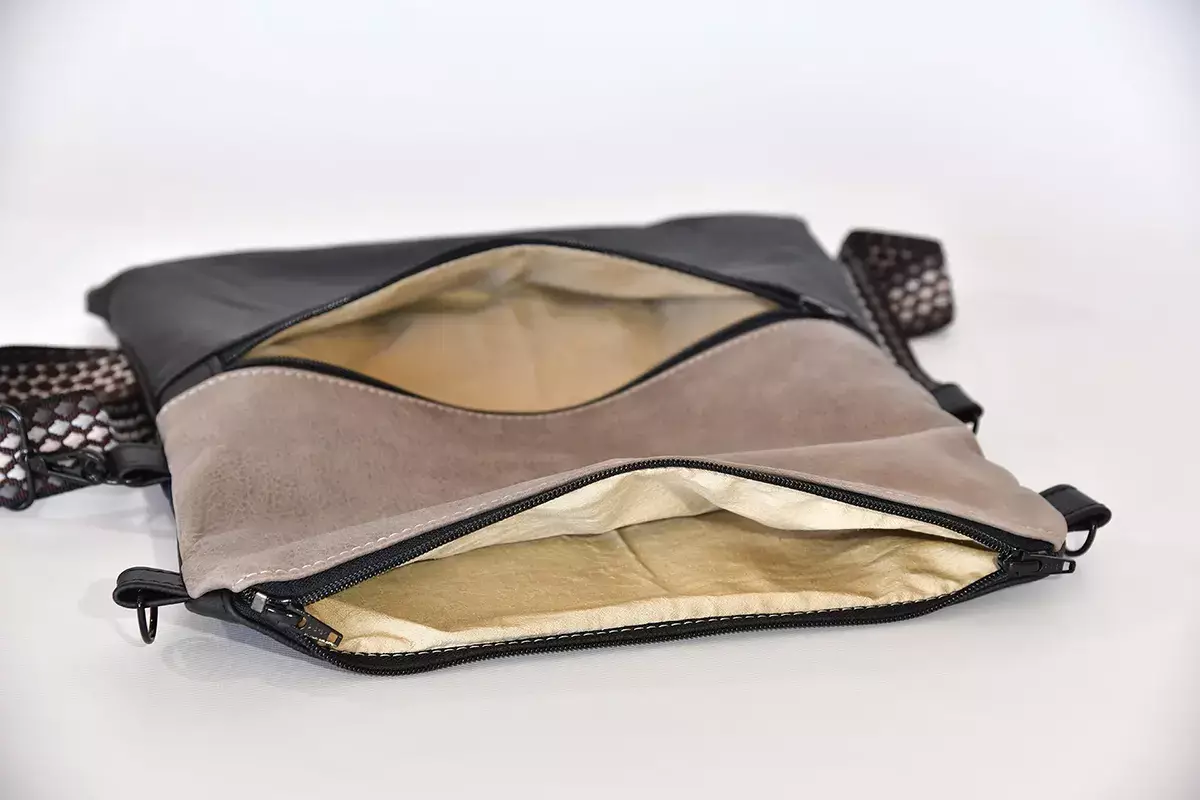 handgefertigte Ledertasche Sam felx schwarz und steingrau