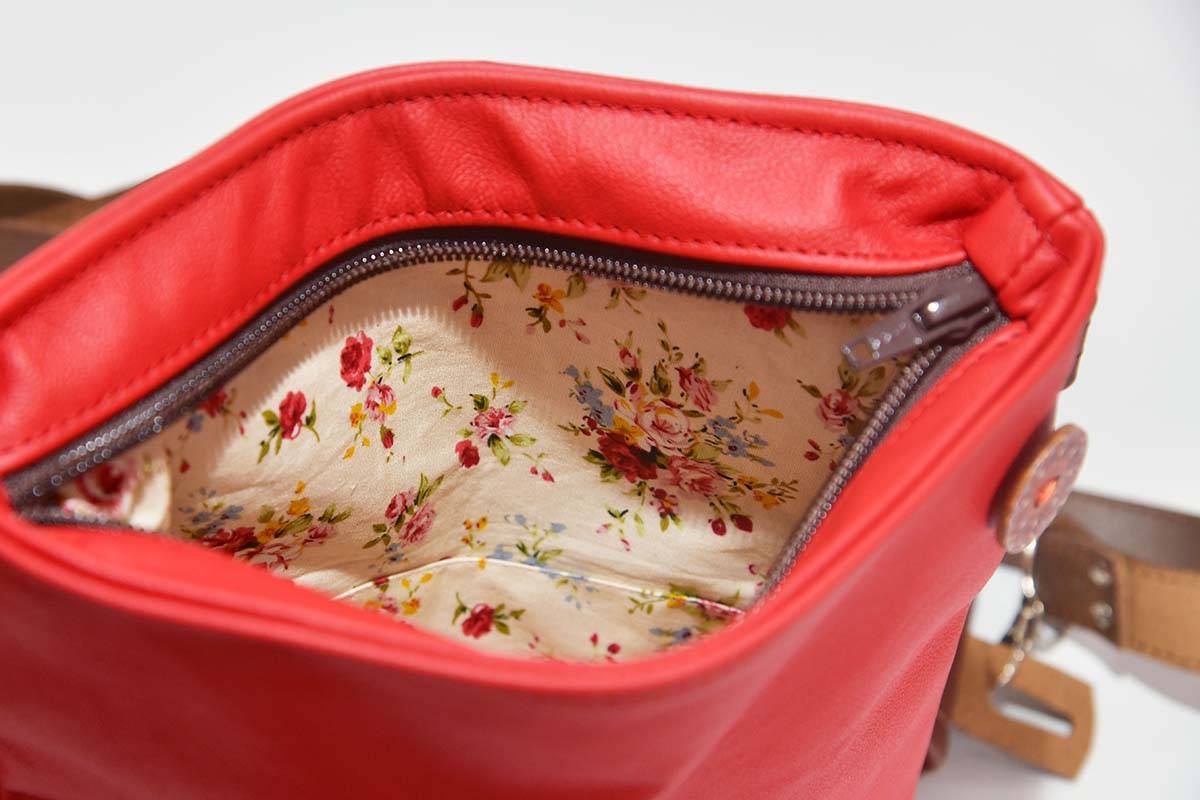 Ledertasche Ben dia rot / dunkelbraun
