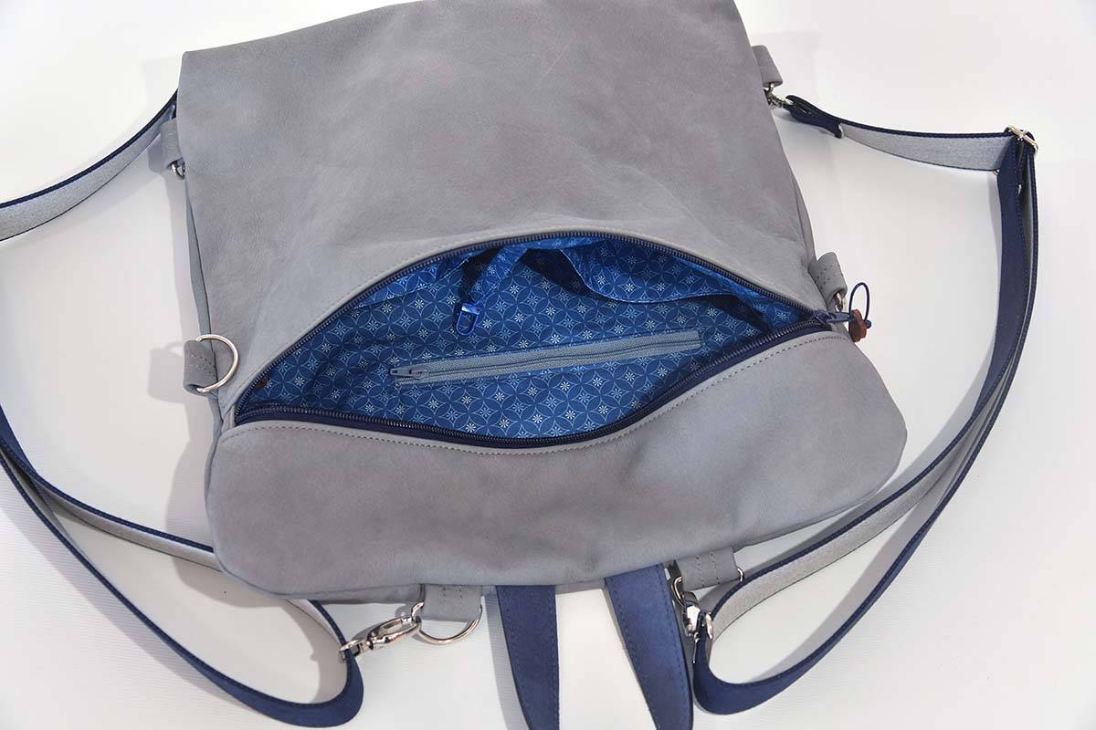 Lederrucksack Petra grau blau