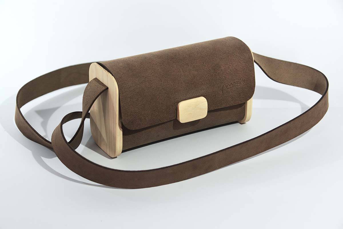 Holz-Leder-Tasche Modell Timo Eschenholz weiß