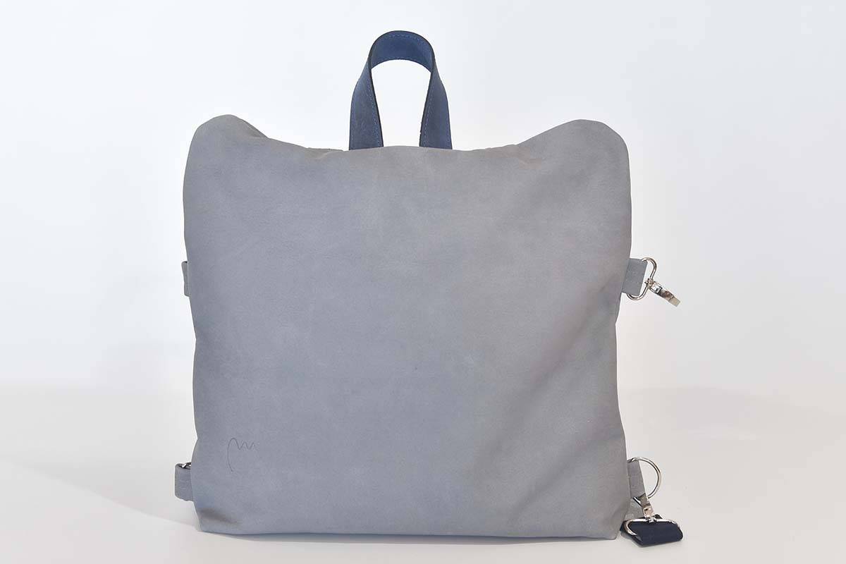 Lederrucksack Petra grau blau