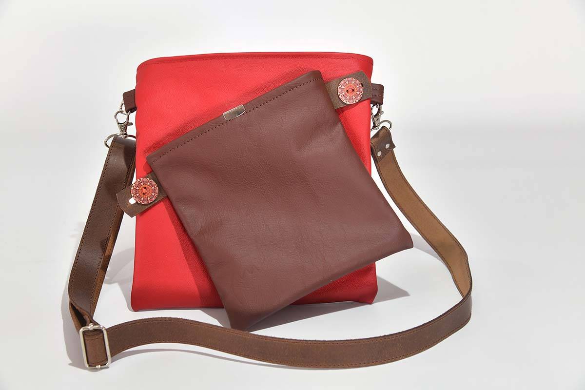 Ledertasche Ben dia rot / dunkelbraun